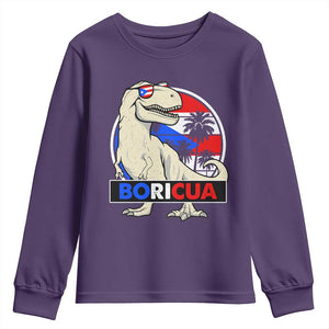 Funny Boricua Dinosaur Dino Puerto Rican Flag Hispanic Heritage Youth Sweatshirt TS11 Purple Print Your Wear