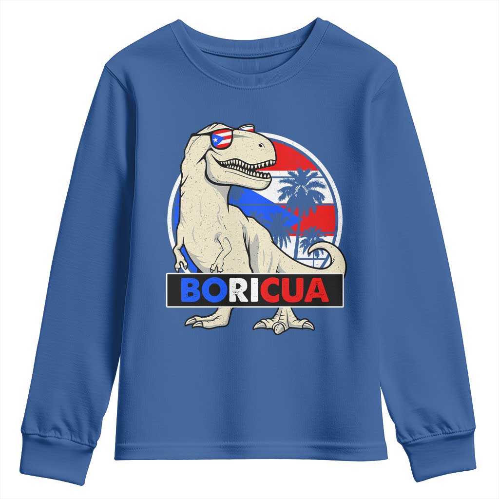 Funny Boricua Dinosaur Dino Puerto Rican Flag Hispanic Heritage Youth Sweatshirt TS11 Royal Blue Print Your Wear