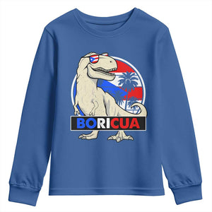 Funny Boricua Dinosaur Dino Puerto Rican Flag Hispanic Heritage Youth Sweatshirt TS11 Royal Blue Print Your Wear
