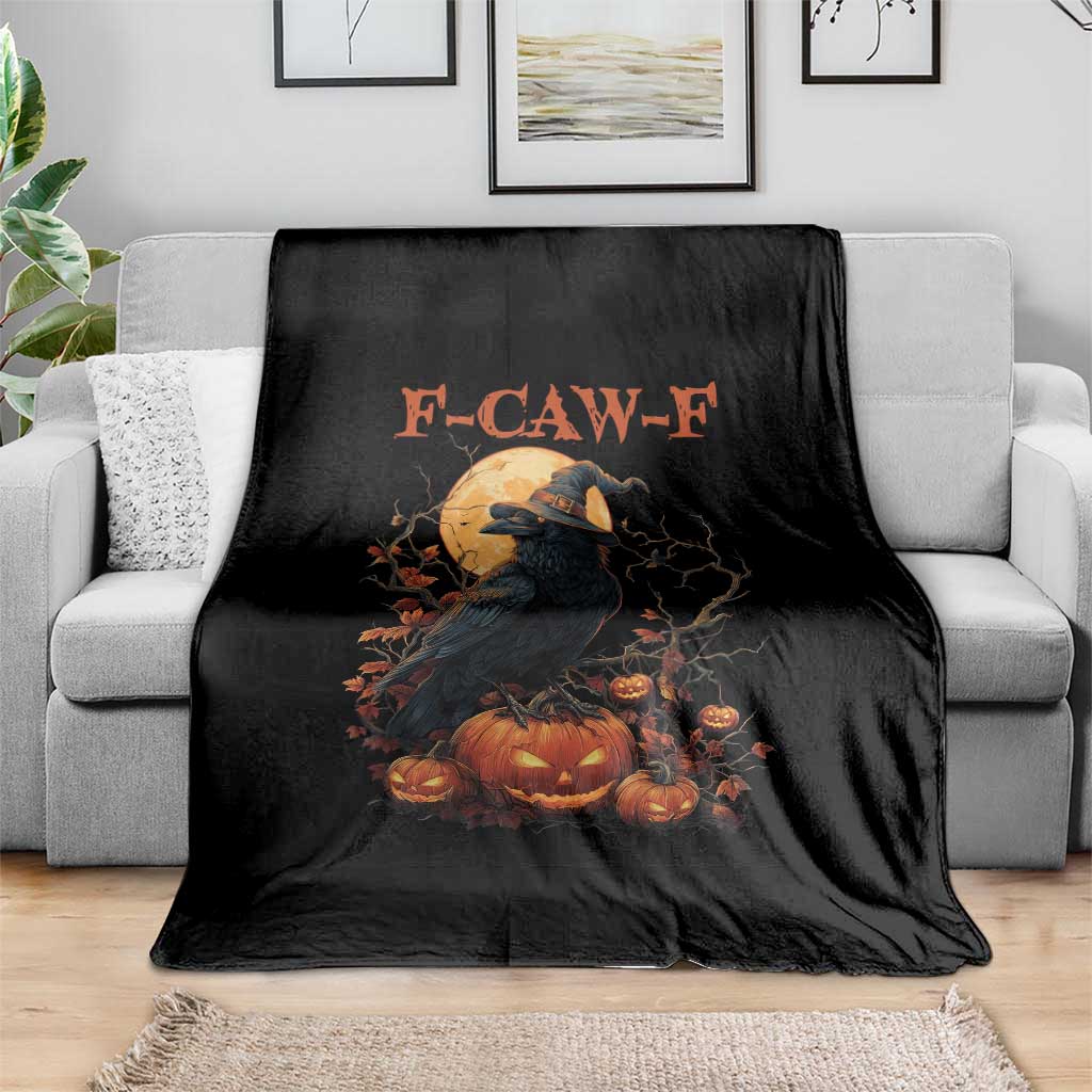 Funny Halloween F Caw F Throw Blanket Black Crow Moon Gothic Spooky Season TS11 Print Your Wear