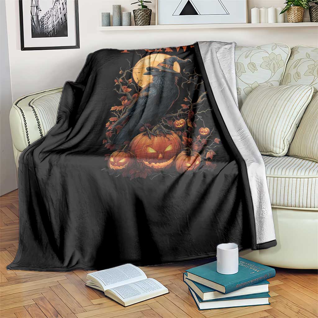 Funny Halloween F Caw F Throw Blanket Black Crow Moon Gothic Spooky Season TS11 Print Your Wear