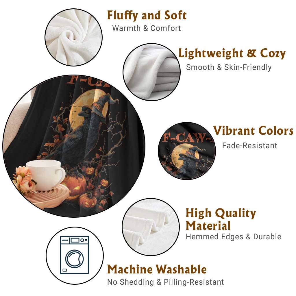 Funny Halloween F Caw F Throw Blanket Black Crow Moon Gothic Spooky Season TS11 Print Your Wear