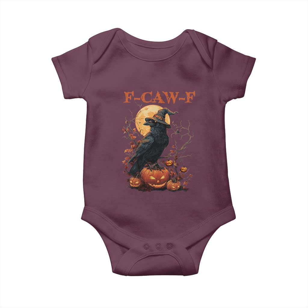 Funny Halloween F Caw F Baby Onesie Black Crow Moon Gothic Spooky Season TS11 Maroon Print Your Wear