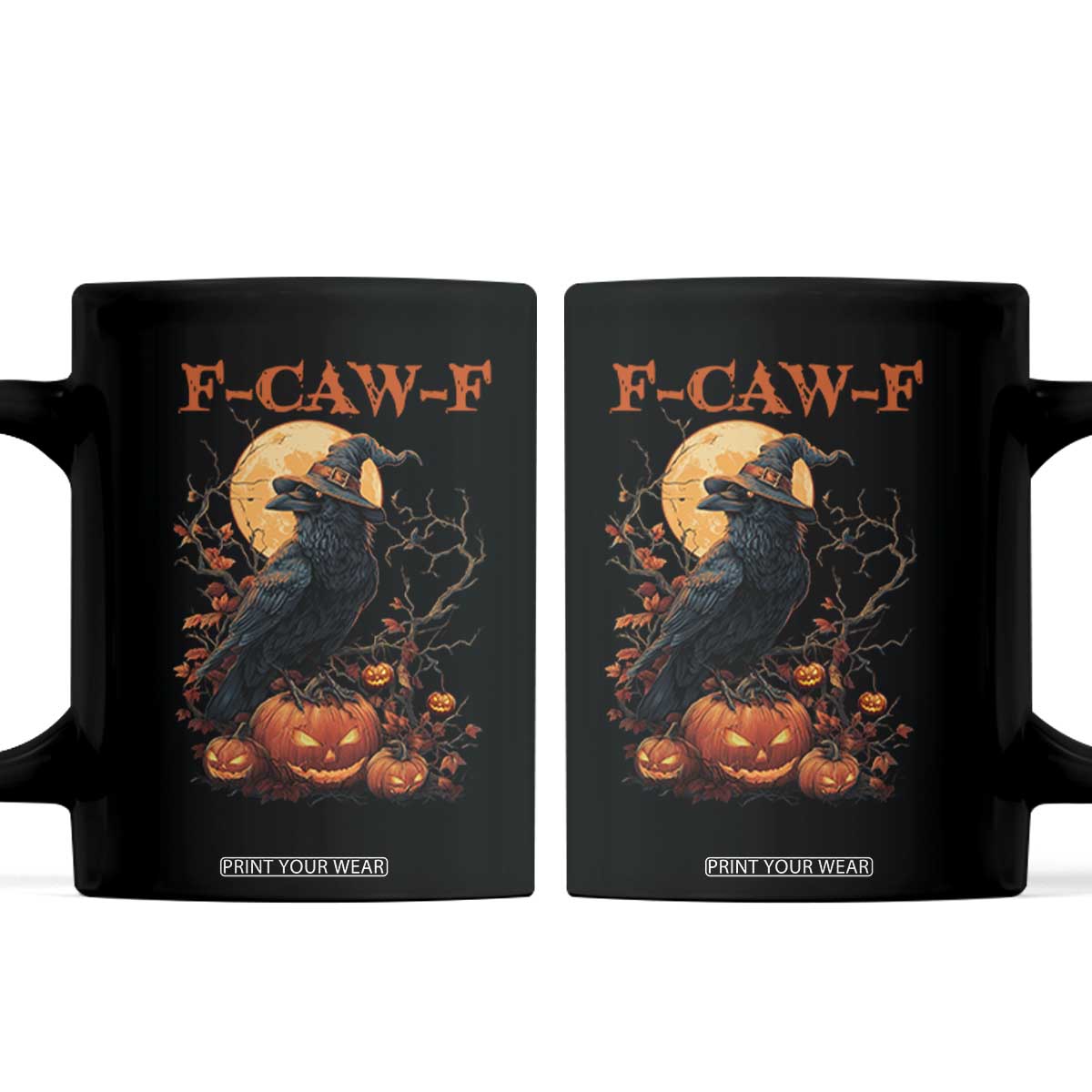 Funny Halloween F Caw F Coffee Mug Black Crow Moon Gothic Spooky Season TS11 Black Print Your Wear