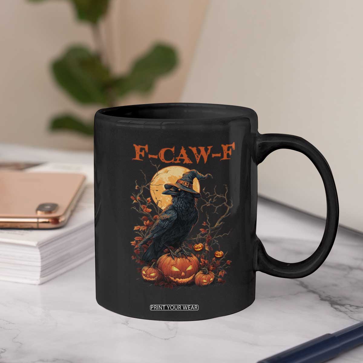 Funny Halloween F Caw F Coffee Mug Black Crow Moon Gothic Spooky Season TS11 Print Your Wear