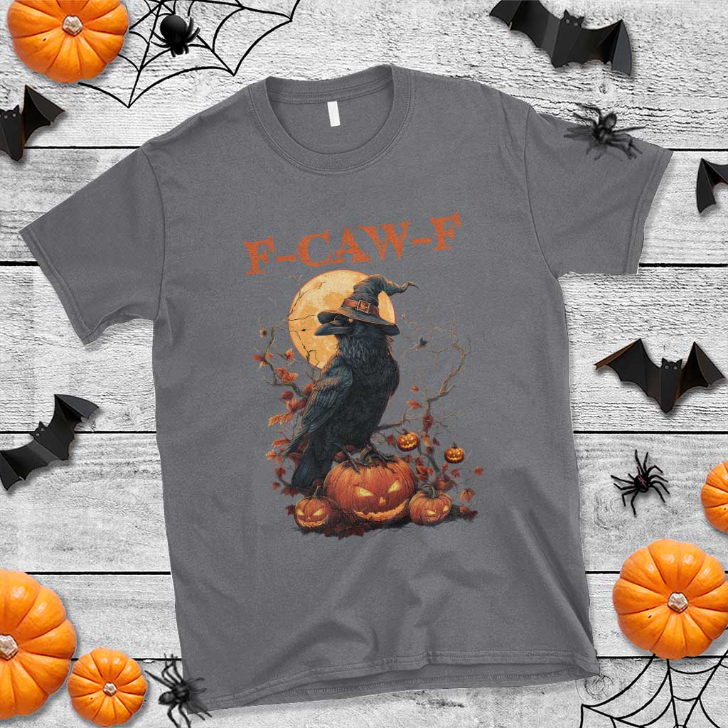Funny Halloween F Caw F T Shirt Black Crow Moon Gothic Spooky Season TS11 Charcoal Print Your Wear