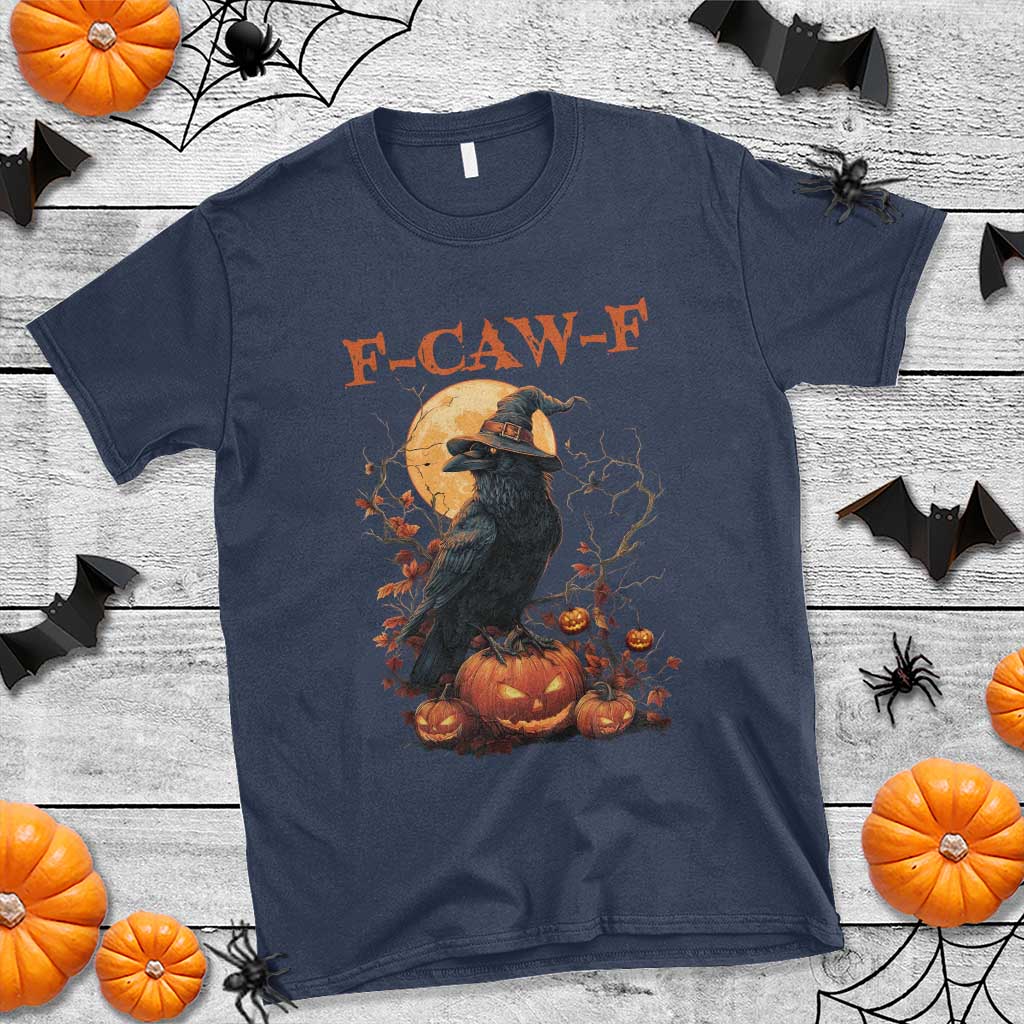 Funny Halloween F Caw F T Shirt Black Crow Moon Gothic Spooky Season TS11 Navy Print Your Wear