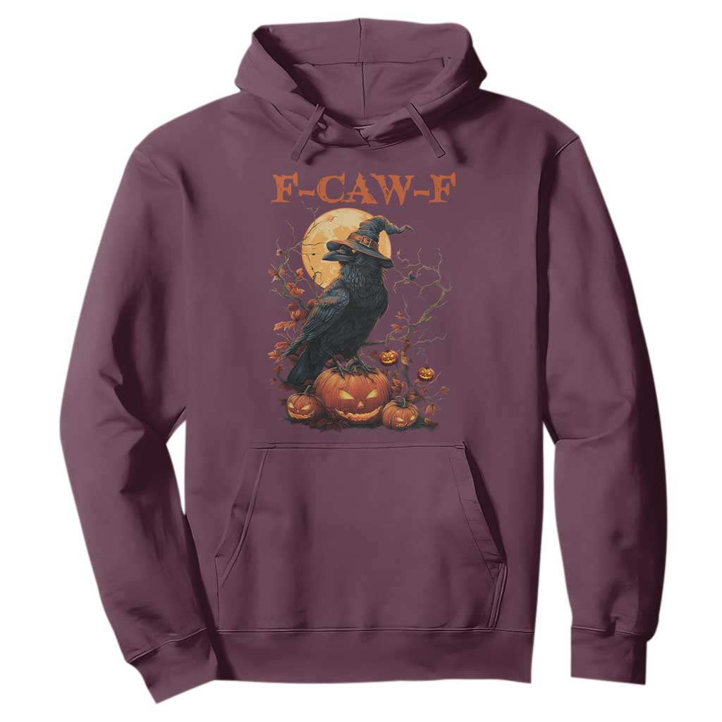 Funny Halloween F Caw F Hoodie Black Crow Moon Gothic Spooky Season TS11 Maroon Print Your Wear