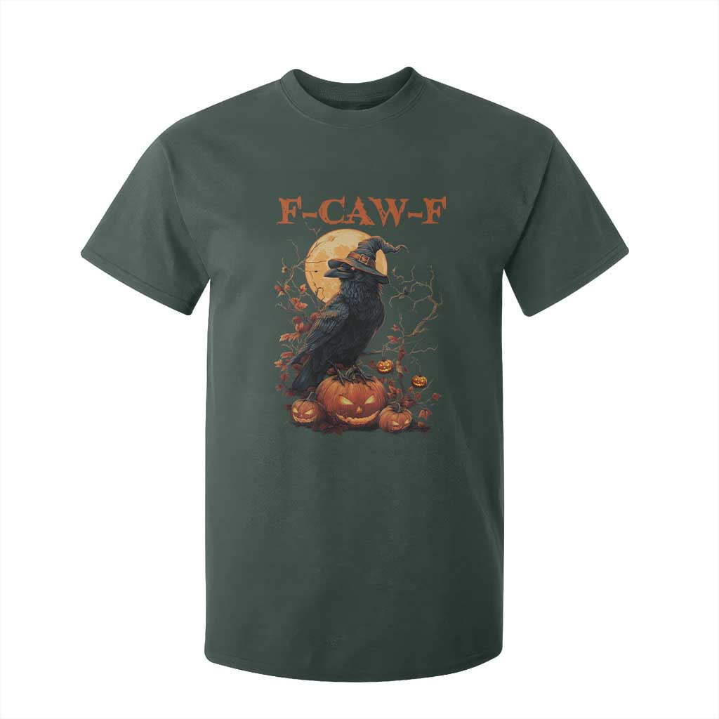 Funny Halloween F Caw F T Shirt For Kid Black Crow Moon Gothic Spooky Season TS11 Dark Forest Green Print Your Wear