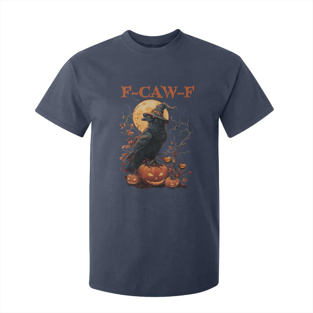 Funny Halloween F Caw F T Shirt For Kid Black Crow Moon Gothic Spooky Season TS11 Navy Print Your Wear