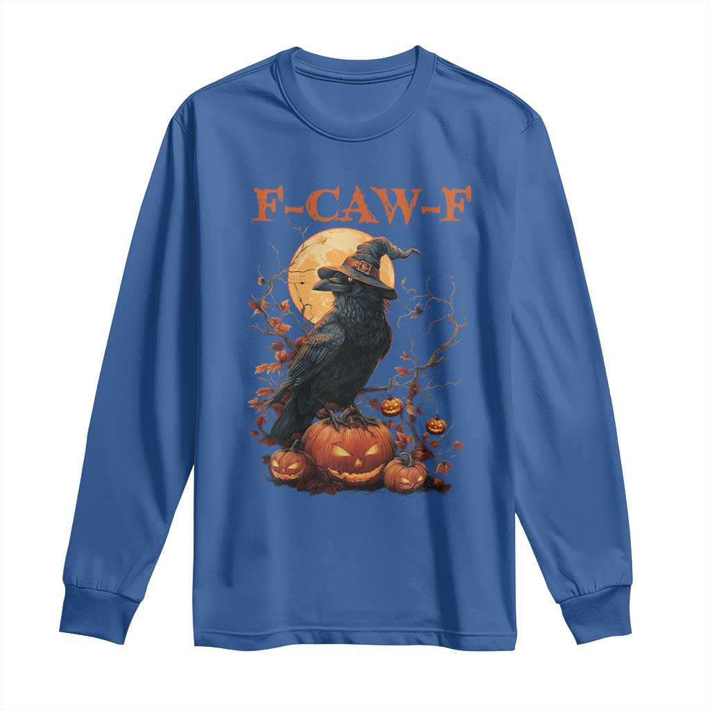 Funny Halloween F Caw F Long Sleeve Shirt Black Crow Moon Gothic Spooky Season TS11 Royal Blue Print Your Wear