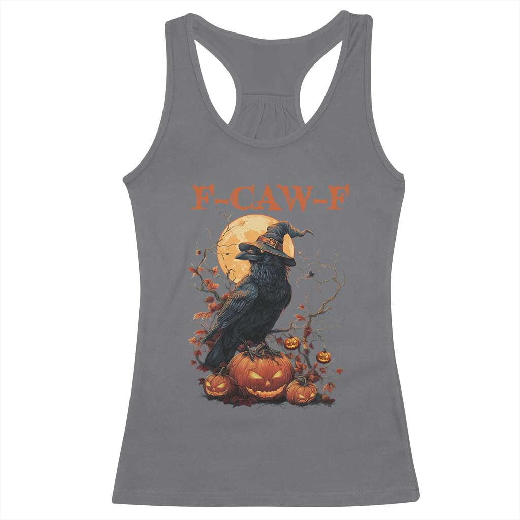 Funny Halloween F Caw F Racerback Tank Top Black Crow Moon Gothic Spooky Season TS11 Charcoal Print Your Wear