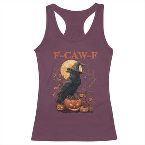 Funny Halloween F Caw F Racerback Tank Top Black Crow Moon Gothic Spooky Season TS11 Maroon Print Your Wear