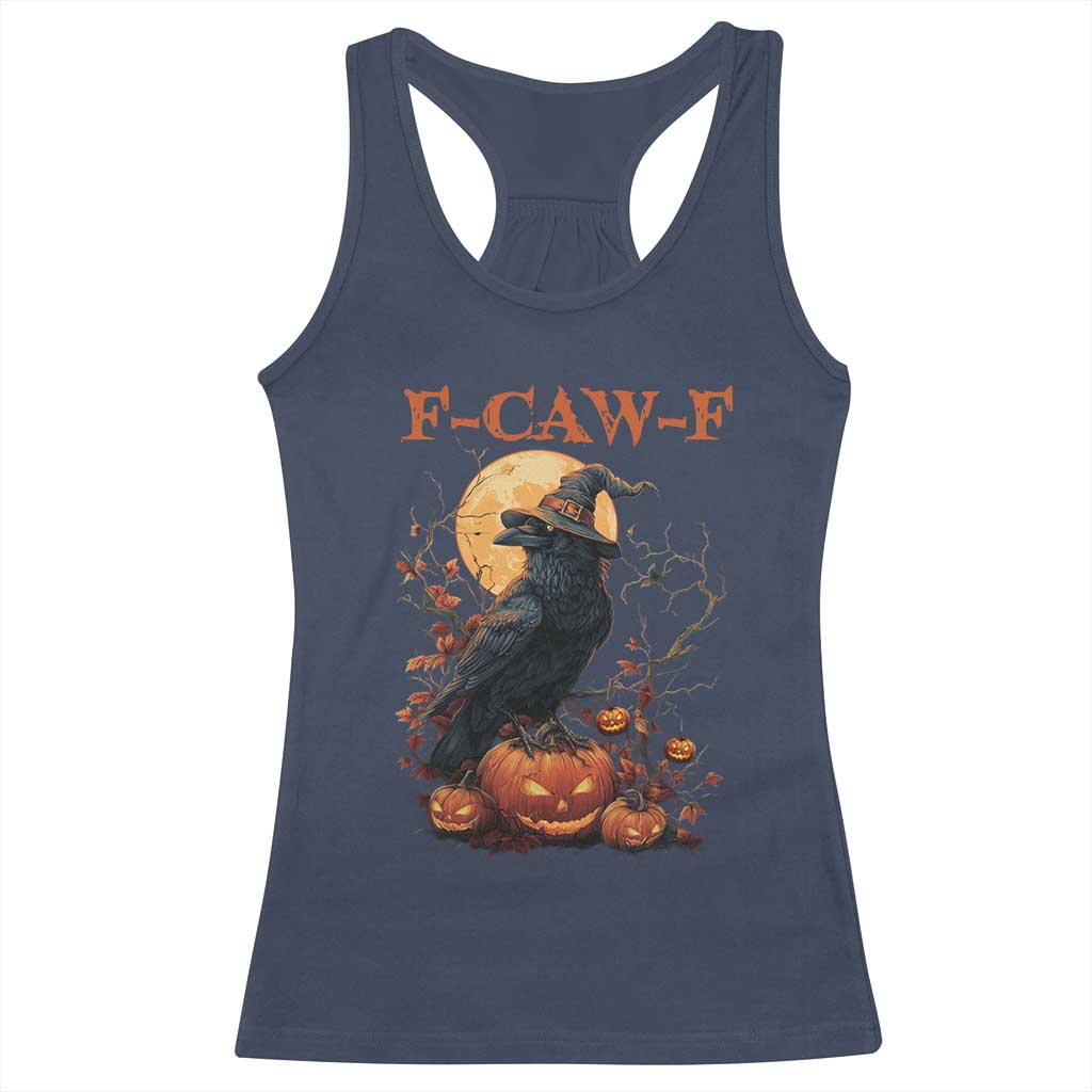 Funny Halloween F Caw F Racerback Tank Top Black Crow Moon Gothic Spooky Season TS11 Navy Print Your Wear
