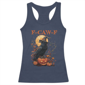 Funny Halloween F Caw F Racerback Tank Top Black Crow Moon Gothic Spooky Season TS11 Navy Print Your Wear
