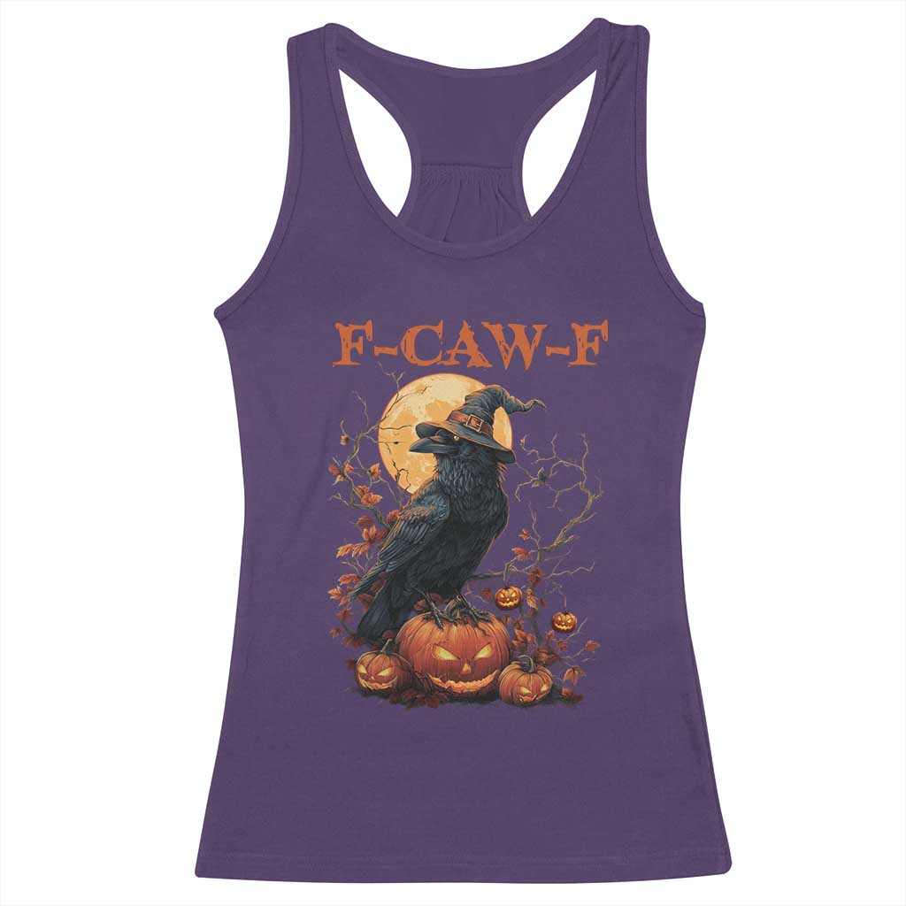Funny Halloween F Caw F Racerback Tank Top Black Crow Moon Gothic Spooky Season TS11 Purple Print Your Wear
