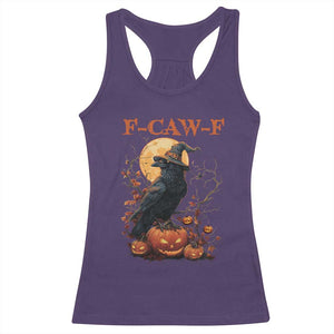 Funny Halloween F Caw F Racerback Tank Top Black Crow Moon Gothic Spooky Season TS11 Purple Print Your Wear