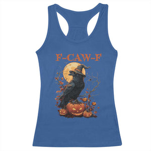 Funny Halloween F Caw F Racerback Tank Top Black Crow Moon Gothic Spooky Season TS11 Royal Blue Print Your Wear