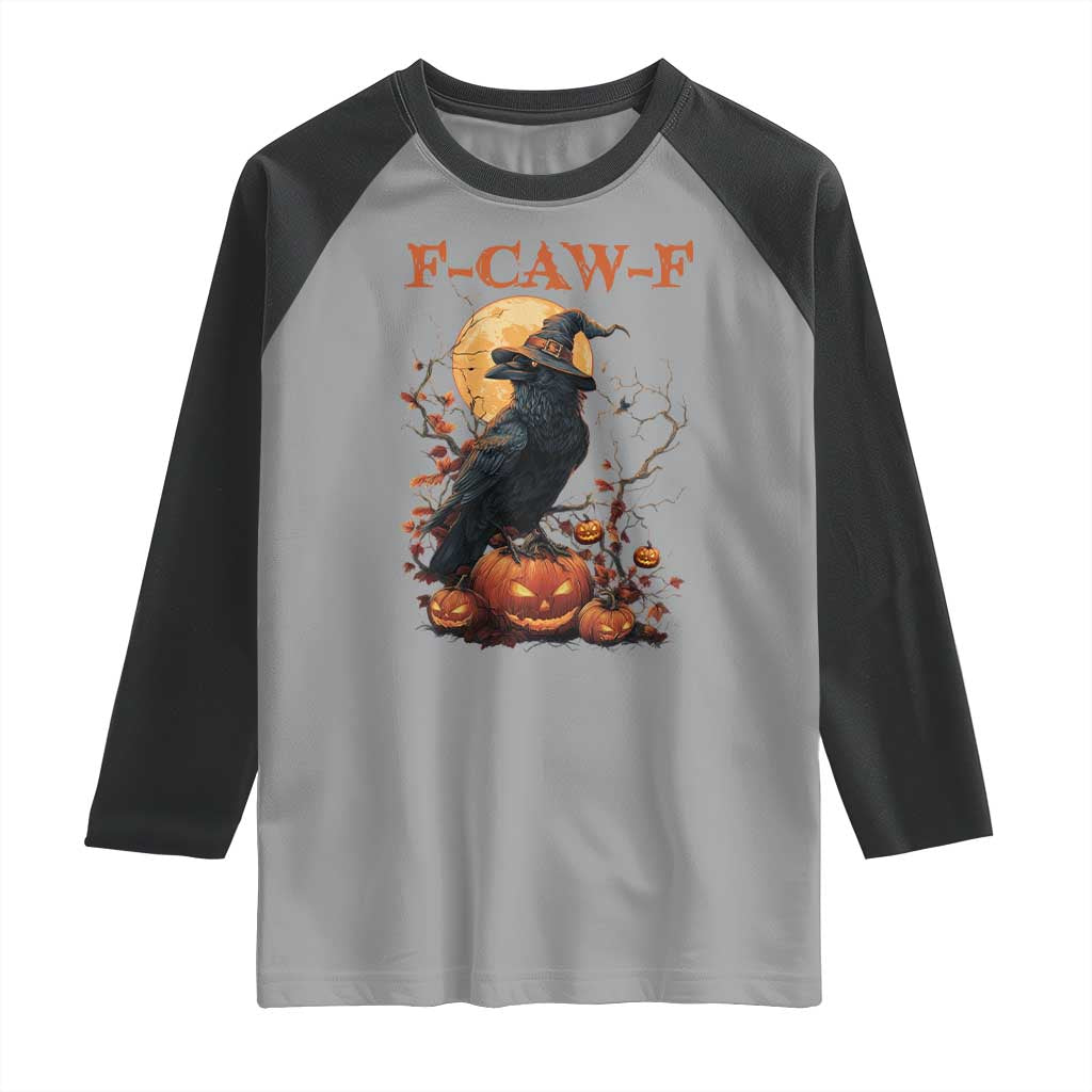 Funny Halloween F Caw F Raglan Shirt Black Crow Moon Gothic Spooky Season TS11 Sport Gray Black Print Your Wear