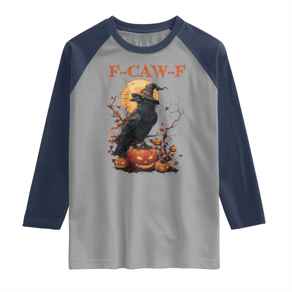 Funny Halloween F Caw F Raglan Shirt Black Crow Moon Gothic Spooky Season TS11 Sport Gray Navy Print Your Wear