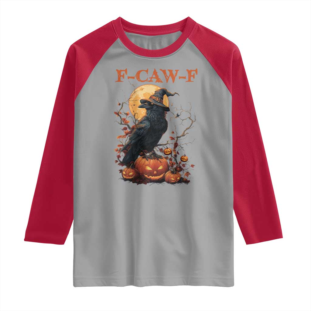 Funny Halloween F Caw F Raglan Shirt Black Crow Moon Gothic Spooky Season TS11 Sport Gray Red Print Your Wear
