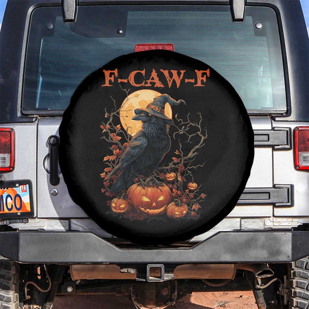 Funny Halloween F Caw F Spare Tire Cover Black Crow Moon Gothic Spooky Season TS11 No hole Black Print Your Wear