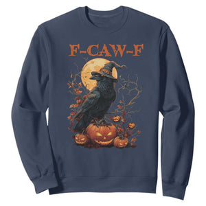 Funny Halloween F Caw F Sweatshirt Black Crow Moon Gothic Spooky Season TS11 Navy Print Your Wear