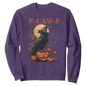 Funny Halloween F Caw F Sweatshirt Black Crow Moon Gothic Spooky Season TS11 Purple Print Your Wear