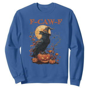 Funny Halloween F Caw F Sweatshirt Black Crow Moon Gothic Spooky Season TS11 Royal Blue Print Your Wear
