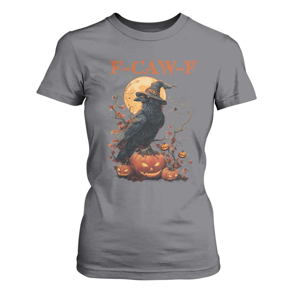 Funny Halloween F Caw F T Shirt For Women Black Crow Moon Gothic Spooky Season TS11 Charcoal Print Your Wear