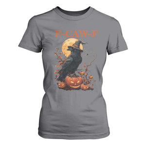 Funny Halloween F Caw F T Shirt For Women Black Crow Moon Gothic Spooky Season TS11 Charcoal Print Your Wear