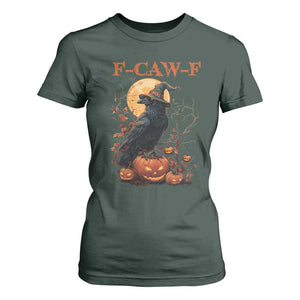Funny Halloween F Caw F T Shirt For Women Black Crow Moon Gothic Spooky Season TS11 Dark Forest Green Print Your Wear