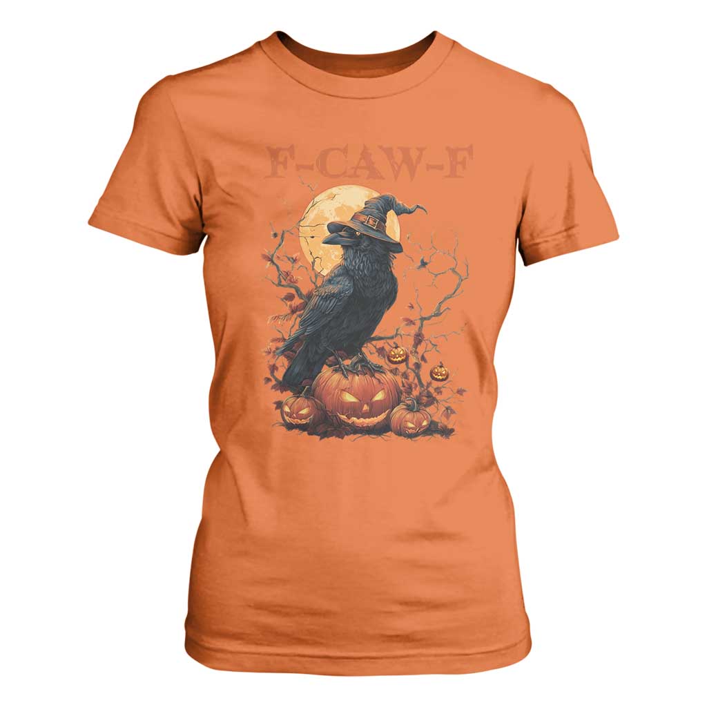 Funny Halloween F Caw F T Shirt For Women Black Crow Moon Gothic Spooky Season TS11 Orange Print Your Wear