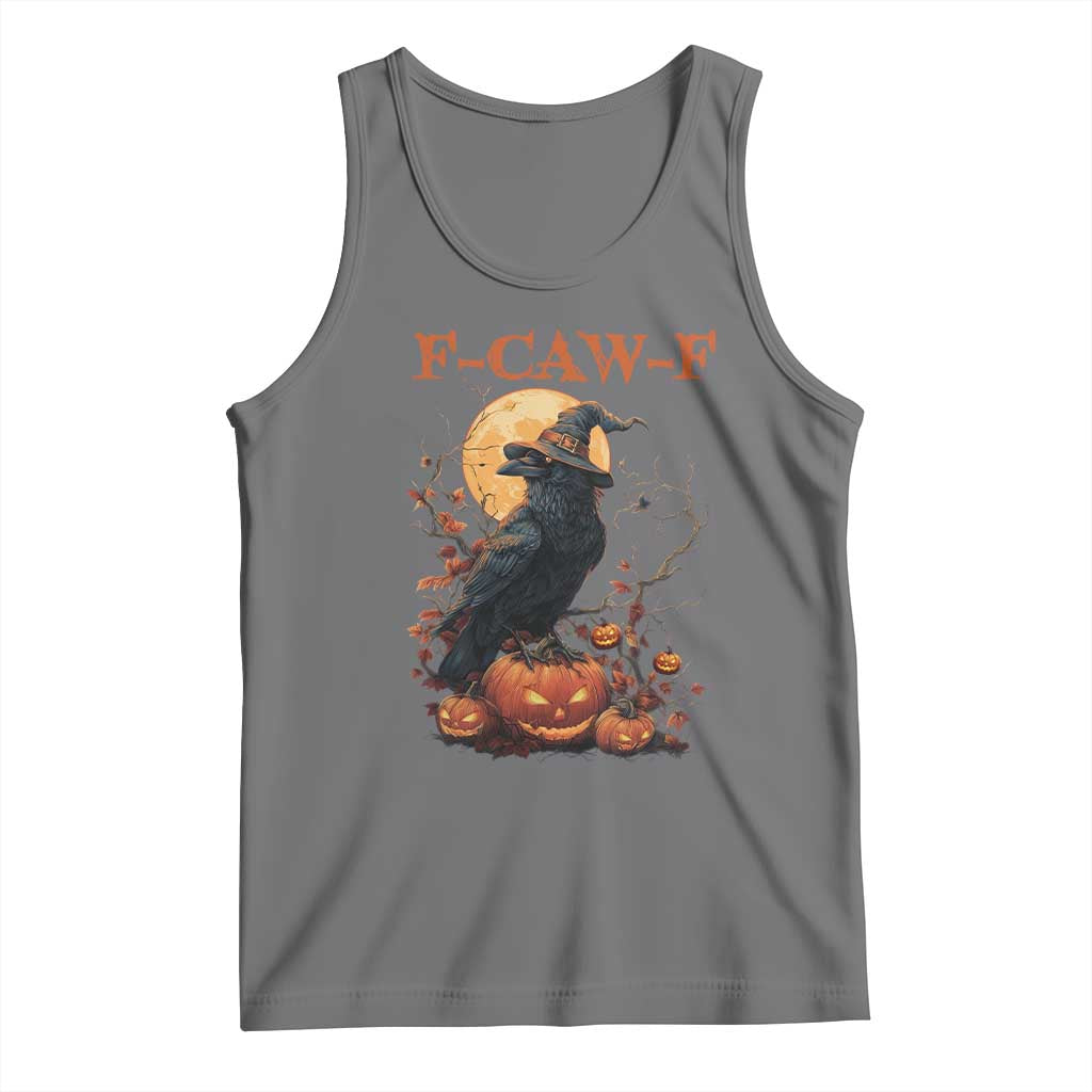 Funny Halloween F Caw F Tank Top Black Crow Moon Gothic Spooky Season TS11 Black Heather Print Your Wear