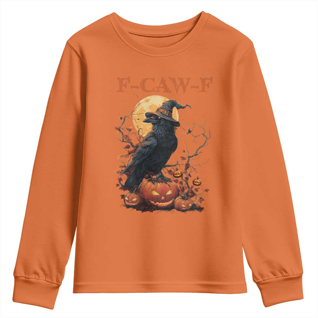 Funny Halloween F Caw F Youth Sweatshirt Black Crow Moon Gothic Spooky Season TS11 Orange Print Your Wear