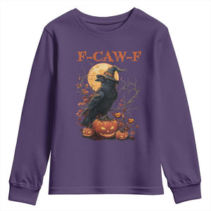 Funny Halloween F Caw F Youth Sweatshirt Black Crow Moon Gothic Spooky Season TS11 Purple Print Your Wear