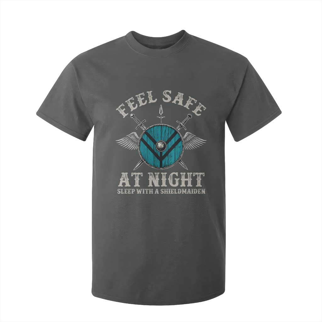 Funny Feel Safe At Night Sleep With A Shieldmaiden T Shirt For Kid Viking Pride TS11 Dark Heather Print Your Wear