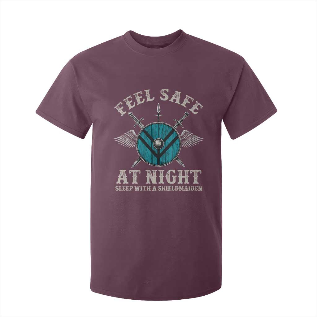 Funny Feel Safe At Night Sleep With A Shieldmaiden T Shirt For Kid Viking Pride TS11 Maroon Print Your Wear