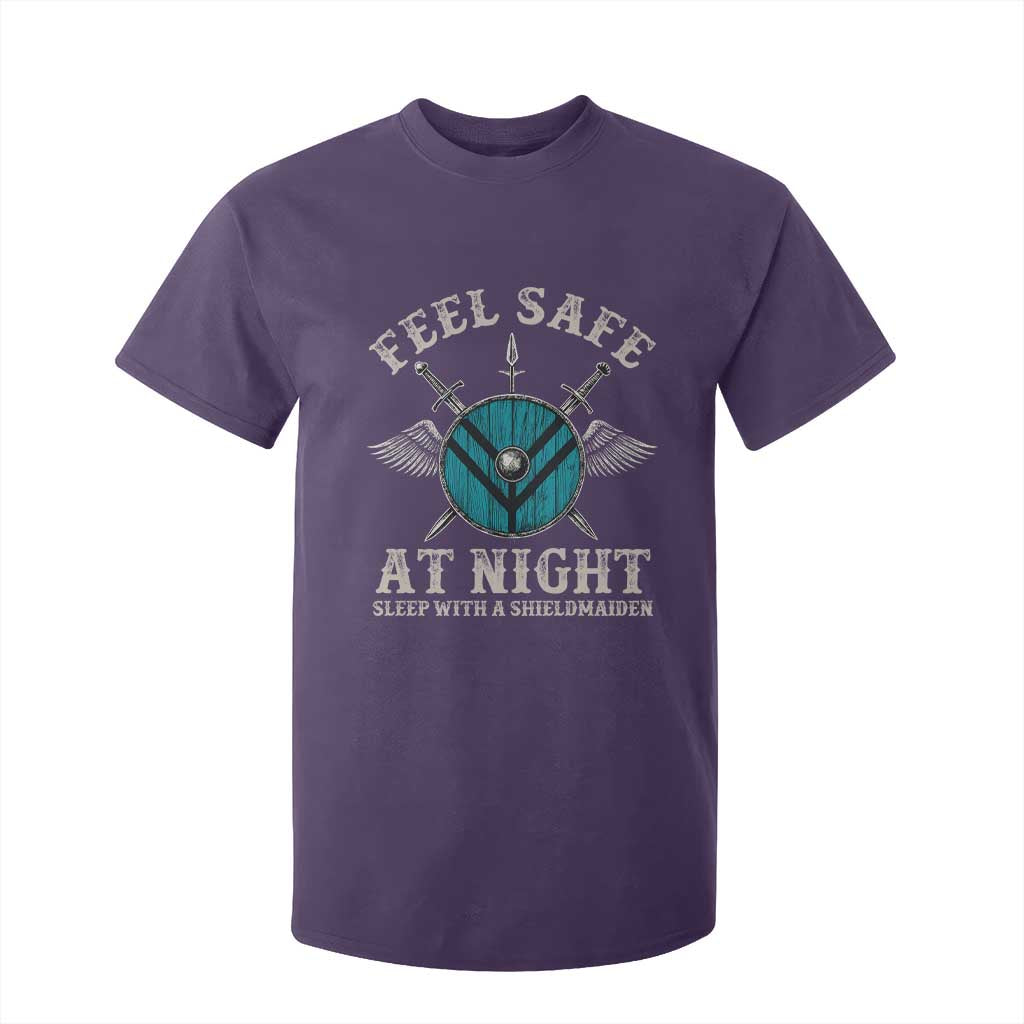 Funny Feel Safe At Night Sleep With A Shieldmaiden T Shirt For Kid Viking Pride TS11 Purple Print Your Wear