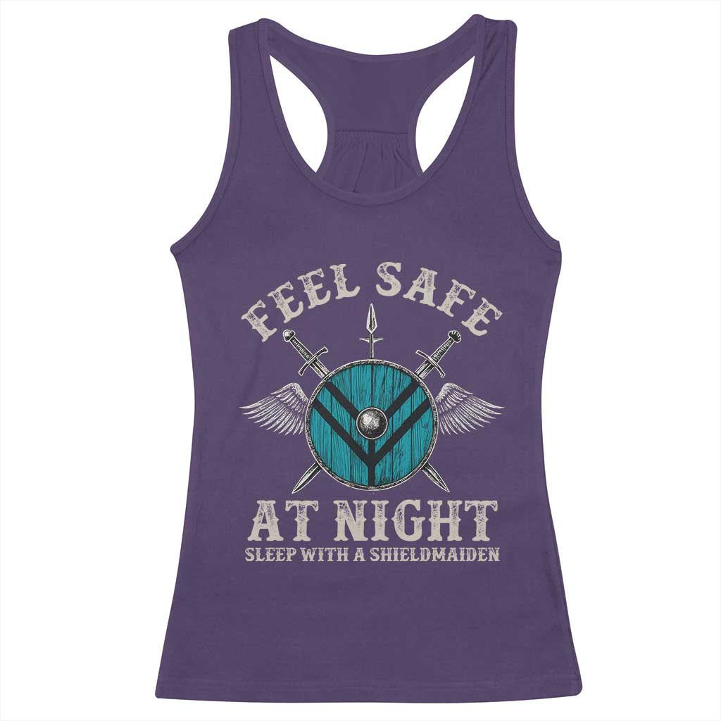 Funny Feel Safe At Night Sleep With A Shieldmaiden Racerback Tank Top Viking Pride TS11 Purple Print Your Wear