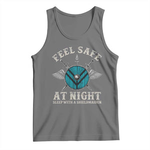 Funny Feel Safe At Night Sleep With A Shieldmaiden Tank Top Viking Pride TS11 Black Heather Print Your Wear
