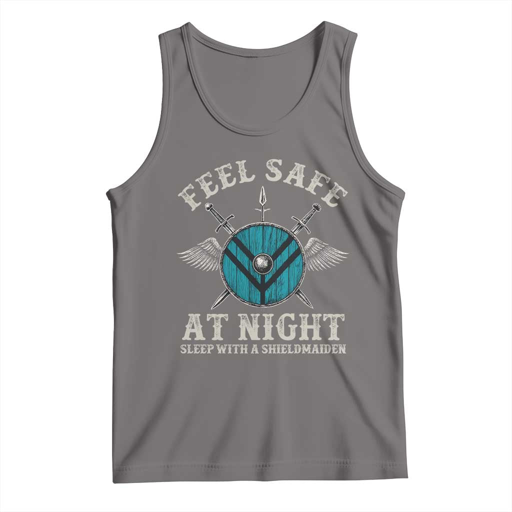 Funny Feel Safe At Night Sleep With A Shieldmaiden Tank Top Viking Pride TS11 Deep Heather Print Your Wear