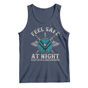 Funny Feel Safe At Night Sleep With A Shieldmaiden Tank Top Viking Pride TS11 Navy Print Your Wear
