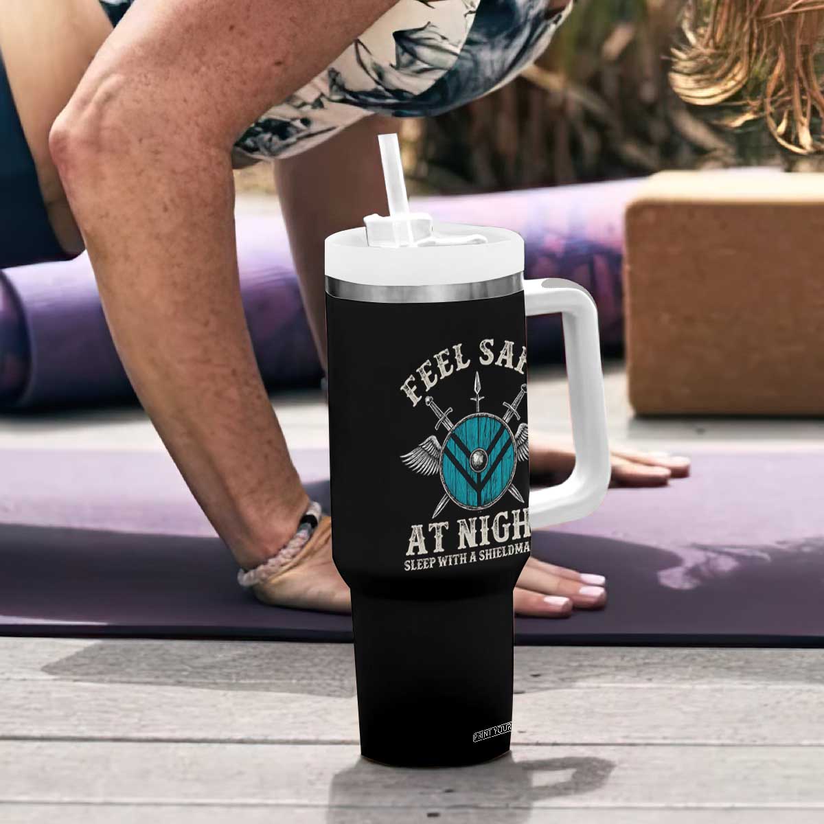 Funny Feel Safe At Night Sleep With A Shieldmaiden Tumbler With Handle Viking Pride TS11 Print Your Wear