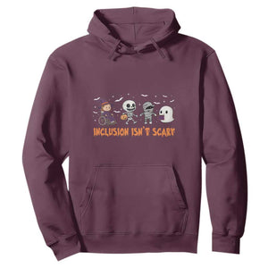Halloween Teacher Hoodie Inclusion Isn't Scary Cute Skeleton Ghost Witch TS11 Maroon Print Your Wear