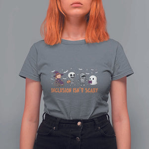 Halloween Teacher T Shirt For Women Inclusion Isn't Scary Cute Skeleton Ghost Witch TS11 Charcoal Print Your Wear