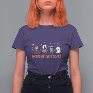 Halloween Teacher T Shirt For Women Inclusion Isn't Scary Cute Skeleton Ghost Witch TS11 Purple Print Your Wear