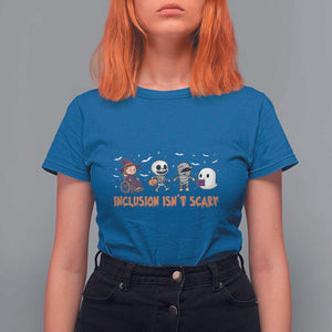 Halloween Teacher T Shirt For Women Inclusion Isn't Scary Cute Skeleton Ghost Witch TS11 Royal Blue Print Your Wear