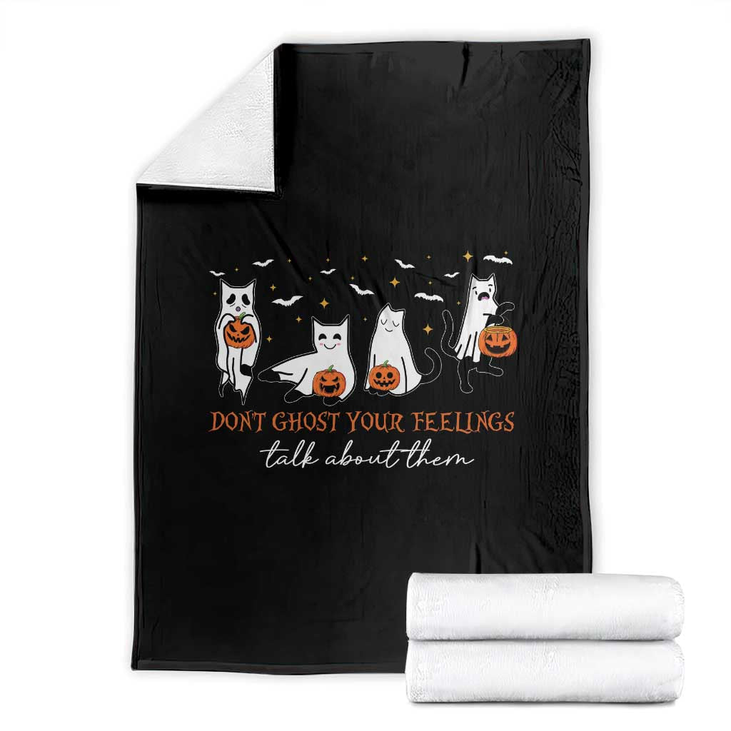 Halloween School Counselor Throw Blanket Don't Ghost Your Feelings Talk About Them Ghost Cats TS11 Black Print Your Wear