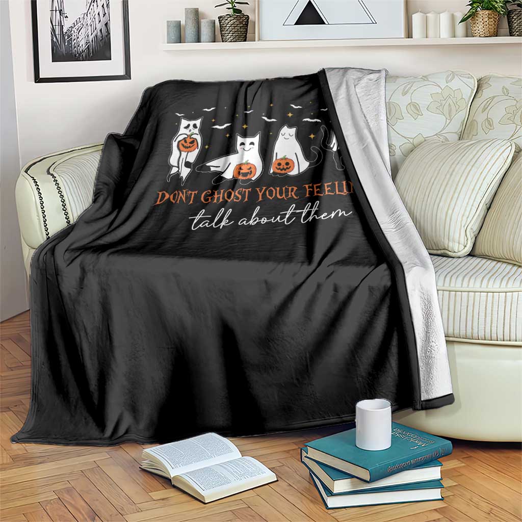 Halloween School Counselor Throw Blanket Don't Ghost Your Feelings Talk About Them Ghost Cats TS11 Print Your Wear